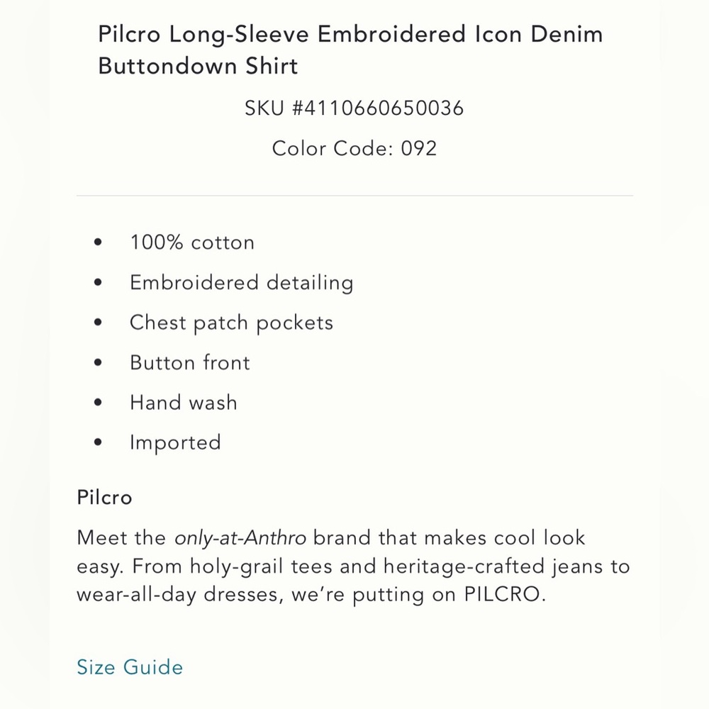 Pilcro Long-Sleeve Embroidered Icon Denim Buttondown Shirt from Anthropologie M - Picture 8 of 8